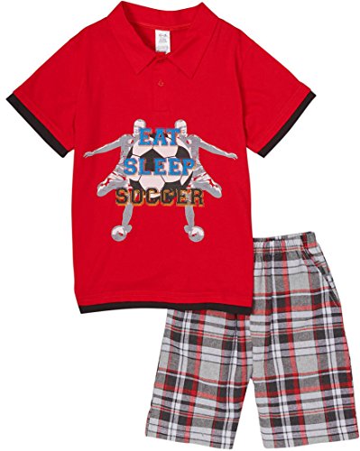 Image of ToBeInStyle Boys' 2-Piece Graphic Top & Plaid Shorts Outfit Set - Polo or V-Neck Tee
