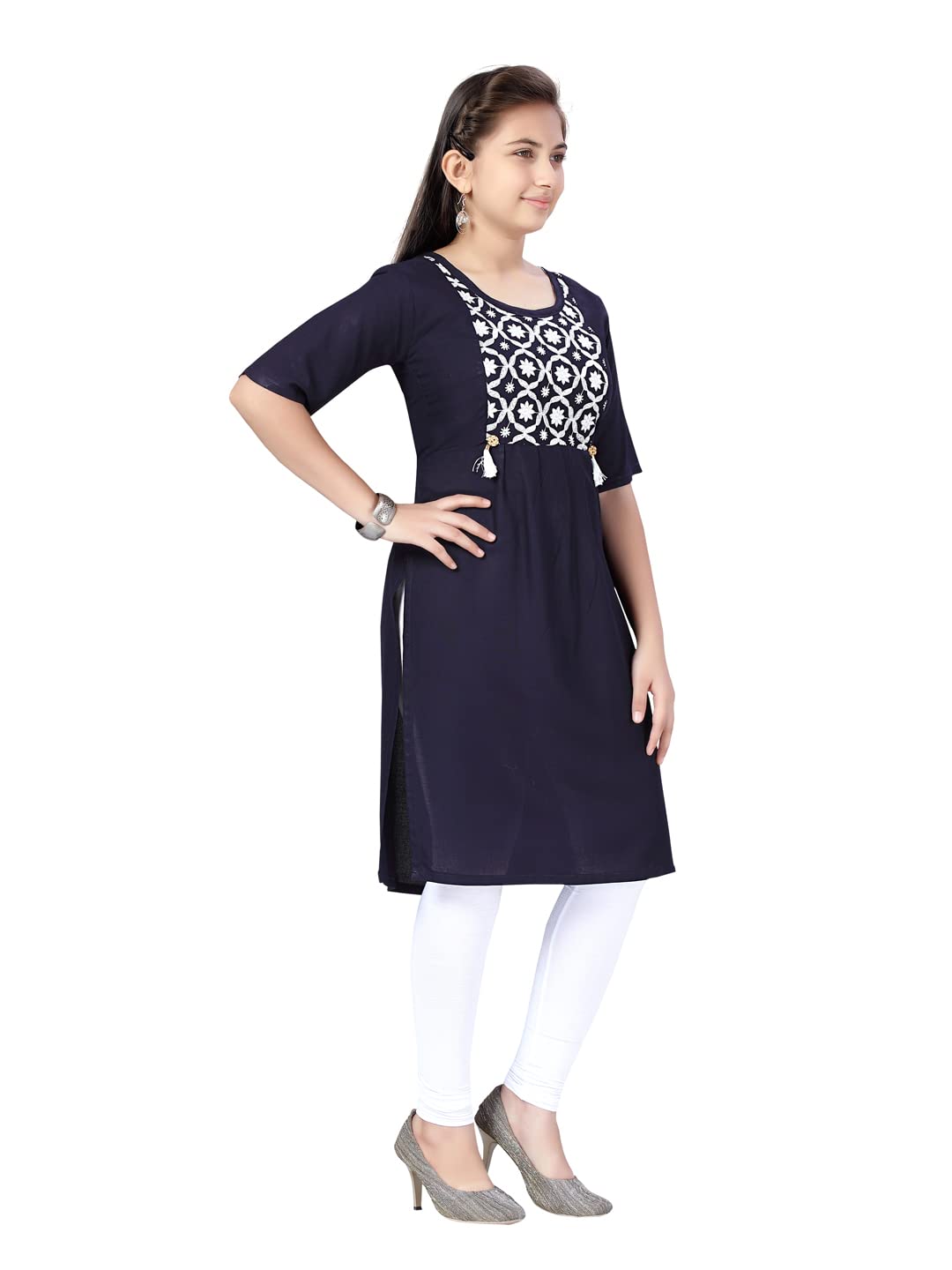 Aarika Girl's Cotton Regular Tunic Shirt (Kurti-H-6_Navy Blue_36)
