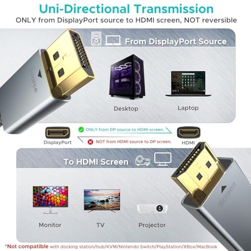 Image of Tobo 4K DisplayPort to HDMI Cable Adapter 2M, DP to HDMI Male Video UHD 4K@30Hz /2K@60Hz /1080P@120Hz Nylon DP to HDTV Uni-Directional Cord for Dll, Projector, Desktop, (2M)