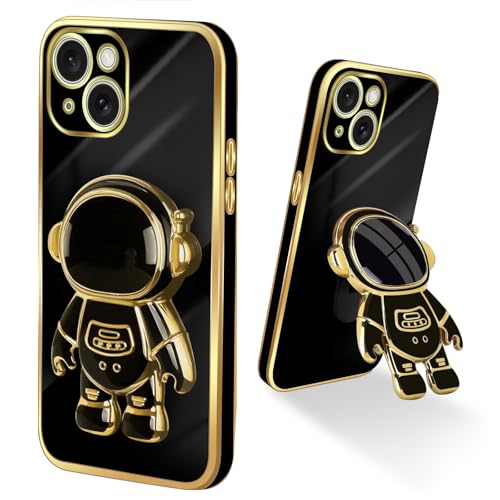 Coque iPhone 15 antichoc noire à béquille 6D et astronaute aux finitions métallisées