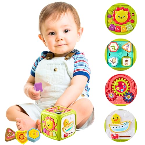 Image of 5 in 1 Activity Toys for 1 Year Old Boy - Animal Voices, Instrument Sounds, Drum Box with Lights, Musical Toys for Kids 1 Years & Toddlers Toys Y5