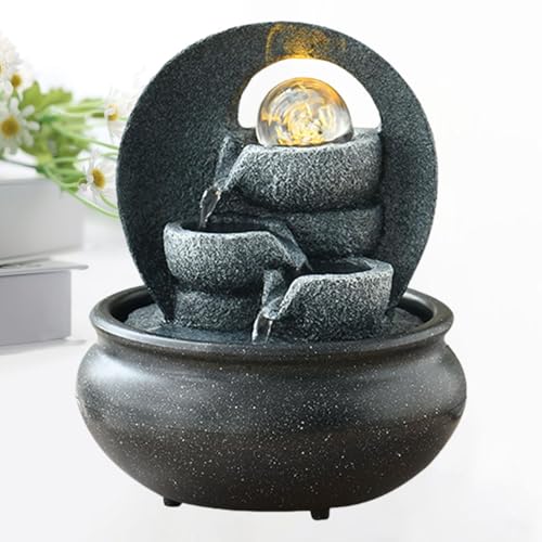 Milageto Tabletop Indoor Waterfall Faux Rock Decorative with LED Lights Water for Meditation Office Home A - Image 3