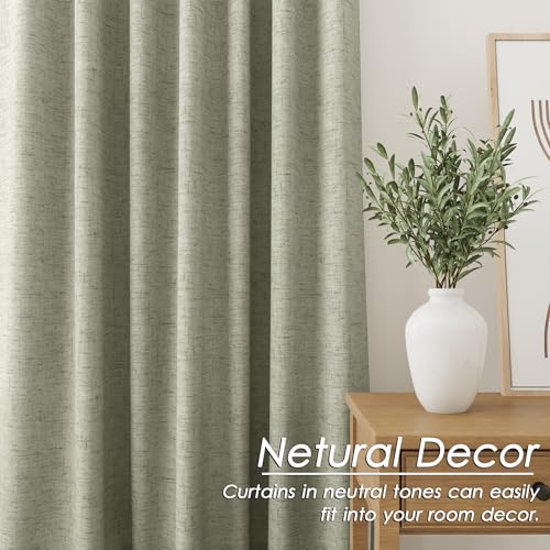 Image of Nanspring Sage Green 100% Blackout Linen Curtains 84 Inch Length 2 Panels Set for Bedroom Back Tab Farmhouse Decor Coastal Black Out Curtain for Living Room Office Thermal Insulated Drapes 52x84