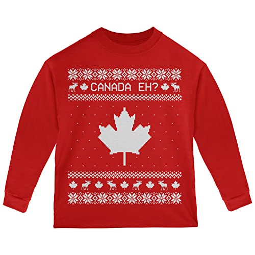 Old Glory Canadian Canada Eh Ugly Christmas Sweater Toddler Long Sleeve T Shirt