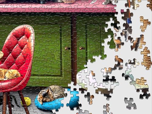 Rompecabezas Springbok 'Cat Café', 500 piezas, para adultos, piezas únicas, fabricado en EE.UU., materiales ecológicos con gatitos juguetones y ambiente acogedor de cafetería miniatura 5