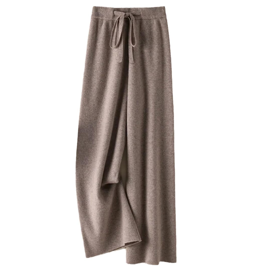 Yeuyyben High-Waist Drape Wide-Leg Pants Autumn Winter Loose Knit Straight-Leg Baggy Pants Fashion Lace-Up Casual Women