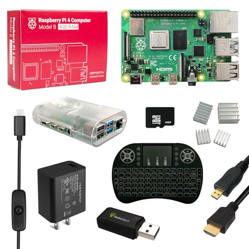 Image of Raspberry Pi 4 Model B Starter Kit with 5v3a UL Listed Charger HDMI Cable Heat Sink, 16GB MicroSD Card & Mini Wireless Keyboard