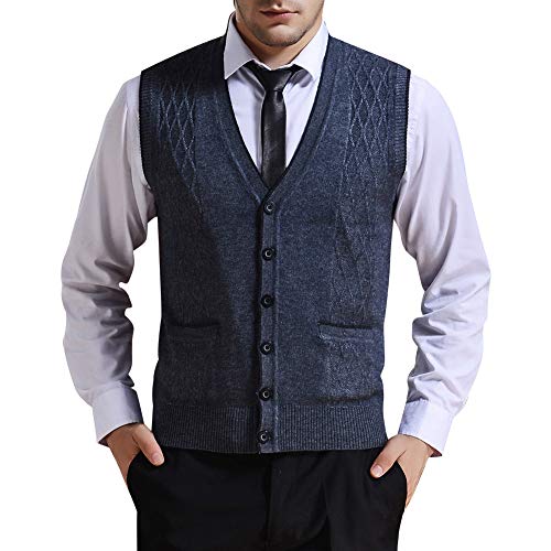 Zicac Men's V-Neck Jacquard Vest Knitwear Sweater Waistcoat (XL, Dark Gray)