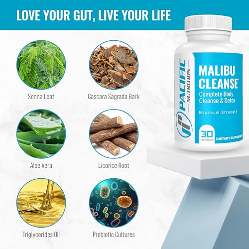 Pacific Nutrition Full Body Detox - Malibu Cleanse Complete Body & Intestinal Cleanse with Senna Leaf, Cascara Sagrada Bark & Aloe Vera - Natural Detox for Men’s & Women’s Health, 30 Capsules - Image 5
