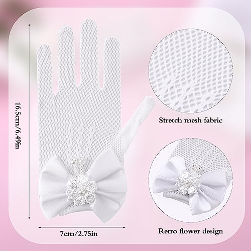 Yolev 4 Pcs Pearl Necklace Bracelet Earrings Jewelry Sets and White Lace Communion Glove Pageant Gloves for Wedding Pageant Halloween Cosplay (Suitable for ages 12+)2