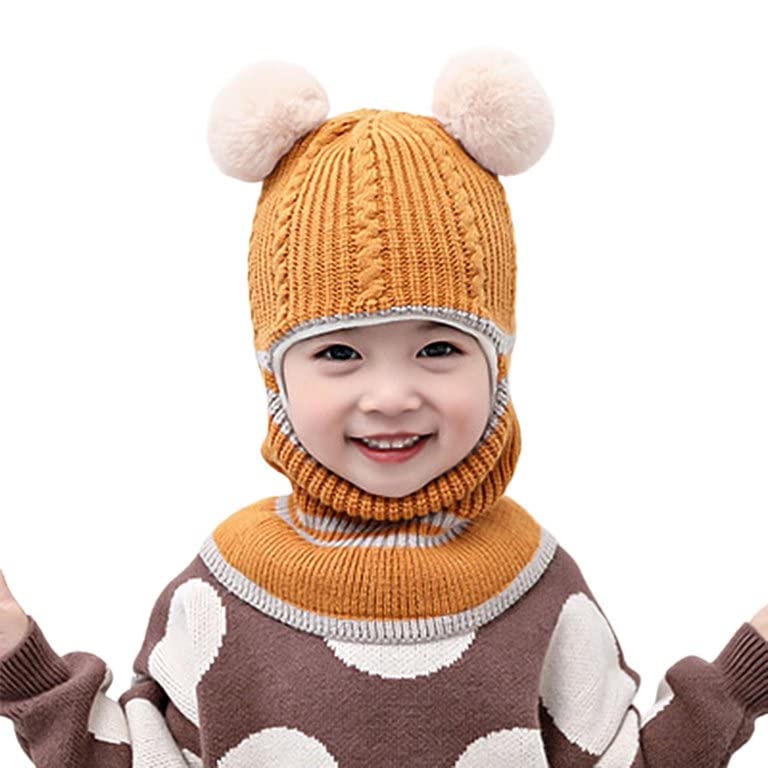 Image of Toddler Winter Hat With Scarf and Earflap Hood - Fleece Lined Monkey Cap for Baby and Kids (6 Months to 7 Years)