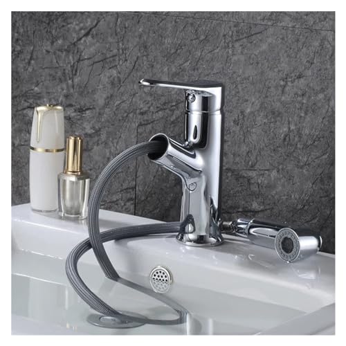 Robinet de cuisine et lavabo chromé avec douchette extractible eau chaude et froide