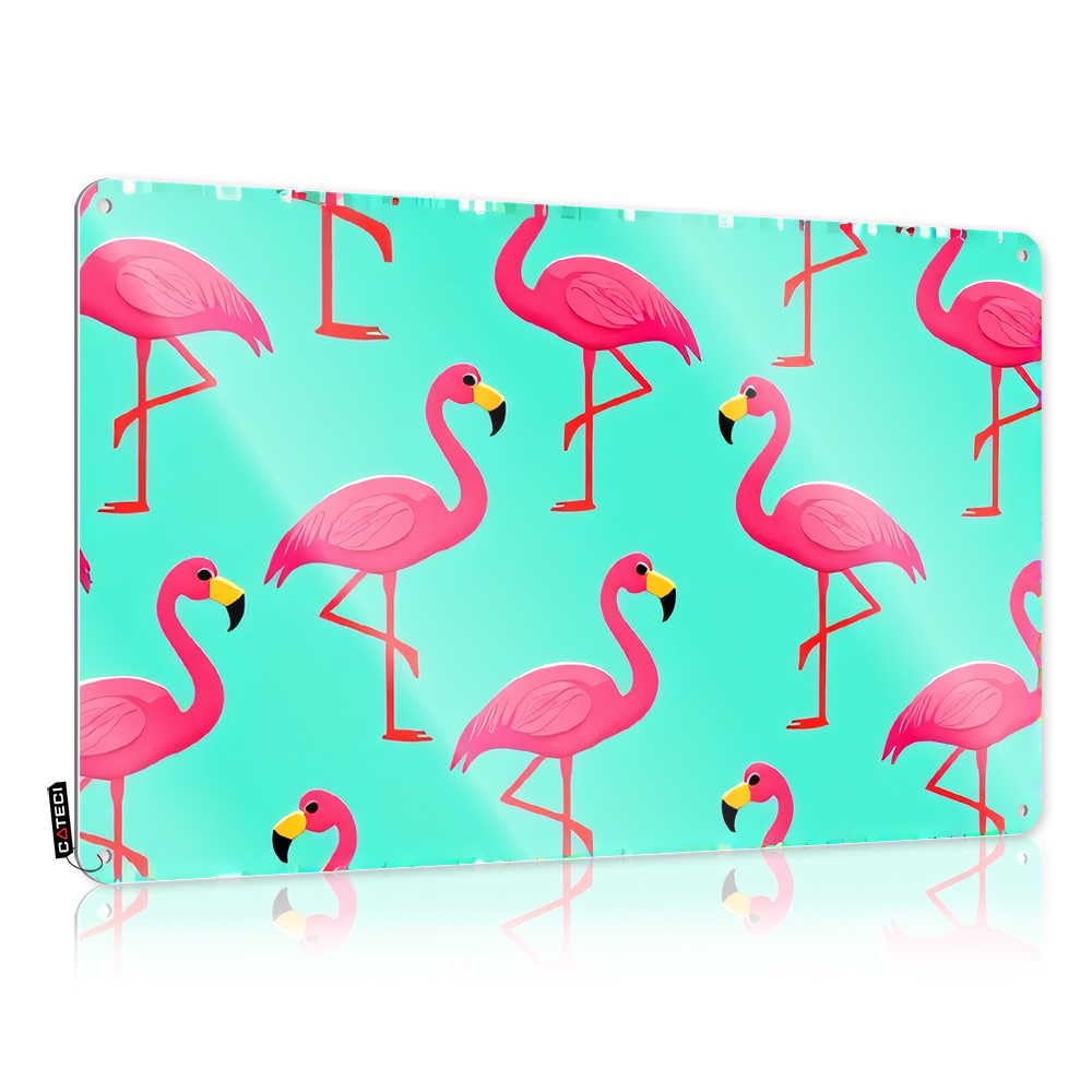 Tin Metal Decor Man Cave Decor Ready To Hang - Colorful Flamingos On Blue Background Decor For Garden(30X40CM)