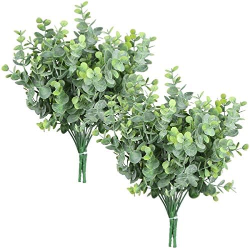 Rinlong Artificial 6Pcs Faux Eucalyptus Leaves Stems Spray Fake Plants Indoor Eucalyptus Branches Artificial Greenery Faux Plants for Farmhouse Bathroom Office Decor