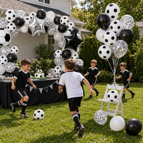 Image of Soccer Balloon, Black White Silver Balloon Soccer Sport Theme Party Balloon