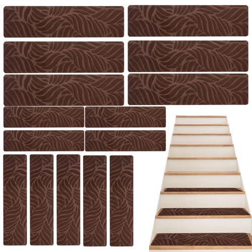 Alfombrillas para escaleras de interior marrón 76x20cm con protector de borde 2