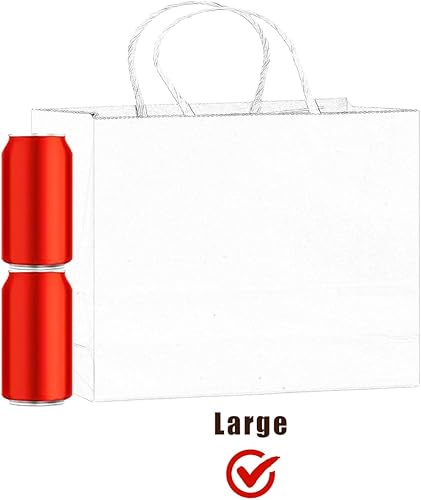 Miniatura 6 de Bakepacker Paquete de 60 bolsas de papel anchas de gran tamaño con asas a granel de 12.6 x 4.3 x 10 pulgadas, bolsas de compras blancas para fiestas