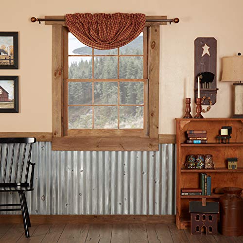 image for VHC Brands Burgundy Check Balloon Valance Window Country Kitchen Lined