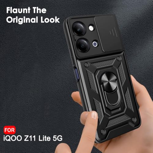 Image of TheGiftKart Tough Armor Bumper Back Cover Case for iQOO Z11 Lite 5G | Sliding Camera Cover, Kickstand & Ring Holder | 360 Degree Protection Back Cover Case for iQOO Z11 Lite 5G (PC & TPU, Black)