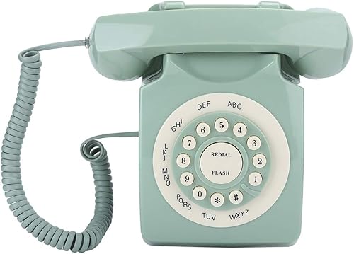Teléfono antiguo para decoración del hogar, teléfono vintage con cable, teléfono clásico europeo retro verde de alta definición, botón grande