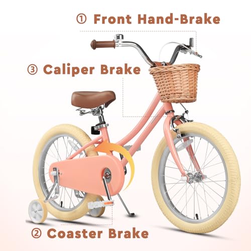 Image of Petimini Vintage Kids Bike for Girls, 12-20 Inch Classic Bicycle with Wicker Basket & Bell, High Tensile Steel Frame, Training Wheels (12-18 inch), 85% Pre-Assembled, Retro Bike for Outdoor Riding