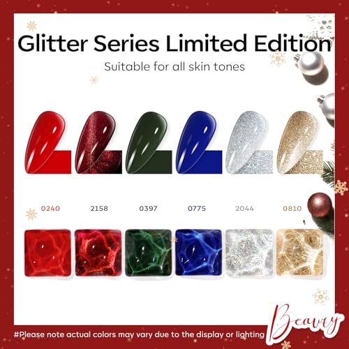 Image of modelones Christmas Gel Nail Polish Set, Winter Cat Eye Red Dark Green Blue Glitter Gold Silver Gel Polish Kit Soak Off Nail Art Manicure Home Gift for Women Girls