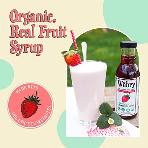 Image of Wabry Organic Strawberry Syrup No Added Sugar - 13.8oz (390g), Sweetened with Stevia & Erythritol, Natural Fruit Syrups for Drinks, Pancakes, Shaved Ice, Ice cream, Non-GMO, Dye-Free Snow Cone Syrup
