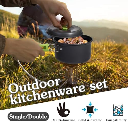 Image of 10-Piece Camping Cookware Mess Kit - Lightweight Nonstick Pot & Pan Set with Spork, Bowls, Sponge & Travel Bag - Compact Outdoor Cooking Gear for Backpacking, Hiking, Scouts & Survival