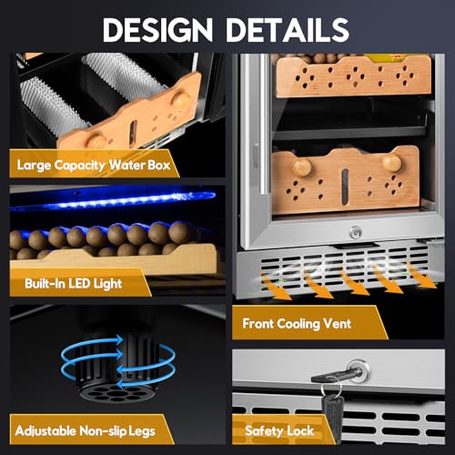 Image of Tylza 88L Ciagr Humidor Cabinet, Humidity & Temp Control Electric Humidors for Cigars, 640 Counts, Silent Compressor, Reversible Door, Cigar Humidors with Spanish Cedar Drawer Shelves, Gifts for Men