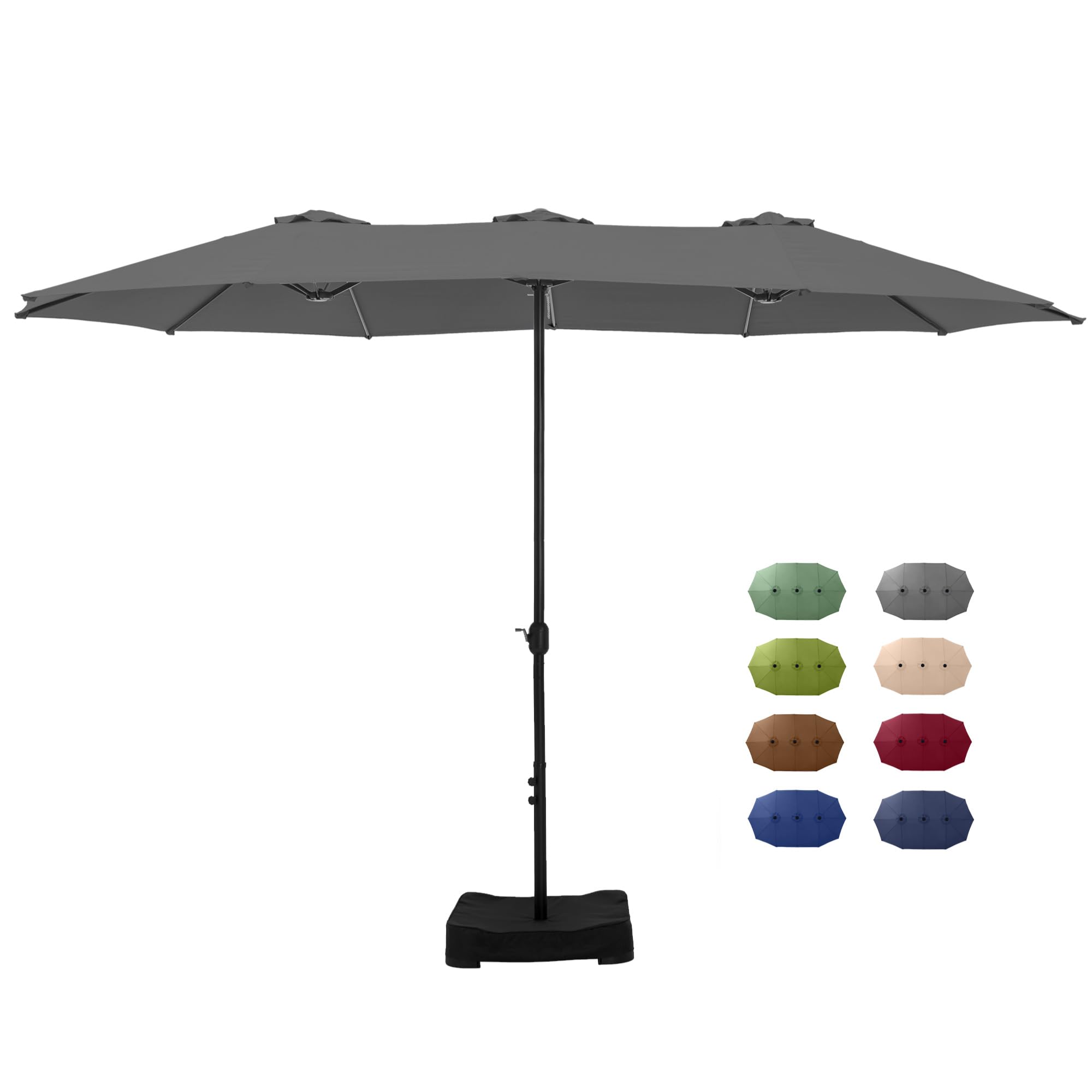 GREEN PARTY 15 ft Rectangle Patio Umbrella with Base Included, Double-Sided Table Umbrella with Crank, Large Outdoor Umbrellas for Patio Poolside