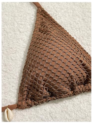 SOLY HUX Women's 3 Piece Swimsuit Fishnet Halter Triangle String Bikini Set Bathing Suit with Cover Up Beach Skirt3
