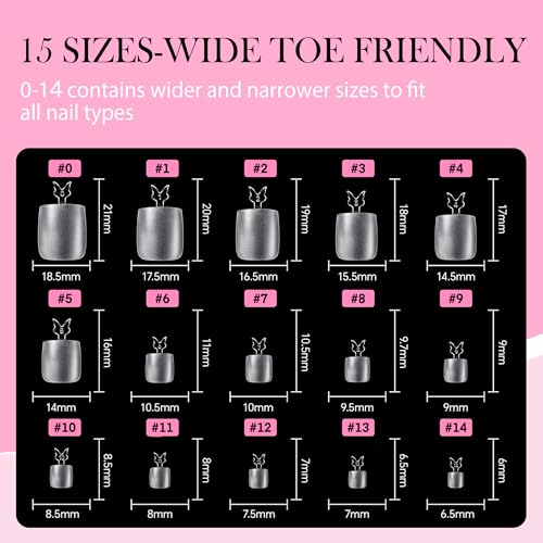 Image of Luckyfairy Square Toe Nail Tips, 504Pcs 15 Sizes Full Cover Press On Toenails for Women, Long Wider Pre-etched Double Matte Fake Toenails for Big Toe Nail Extensions Home DIY Salon Soak Off
