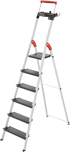 Hailo L100 Pro Escalera plegable de aluminio Seis escalones Riel de seguridad extensible Bandeja de almacenamiento multifuncional integrada