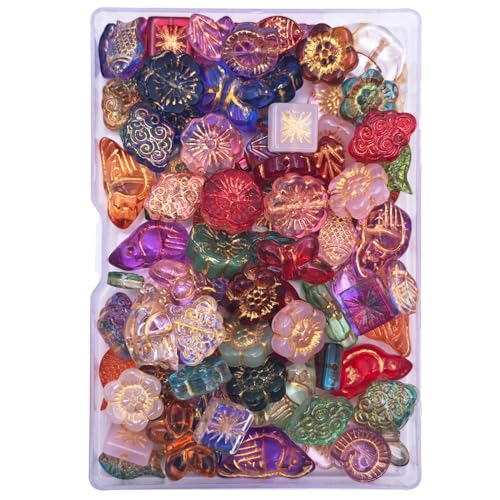 INSPIRELLE 100pcs Crystal Glass Beads Gold Tracing for Jewelry Bracelet Necklace Making Multi Shapes