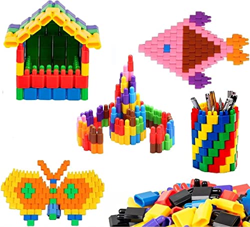 Image of AEXONIZ TOYS Plastic Bullet Cube Building Blocks - 200Pcs, Multicolor Bulk Plastic Educational Stacking Counting Interlocking Smart City Building Block for Indoor, Outdoor for Kids