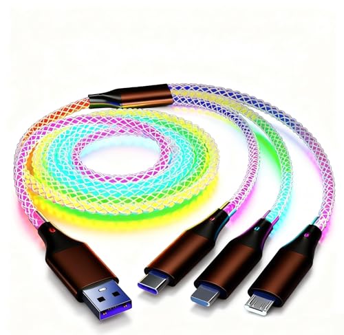 3-in-1 Colorful LED Glowing Fast Charging Cable with RGB Glowing Lights [4ft/1.2m] [USB-C, Micro USB, Lightening] [100W] image 3