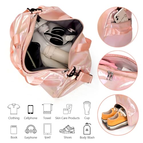 Small Gym Bag for Women with Shoes Compartment and Wet Pocket, Duffle Bag for Travel, Gifts for Daughter (White)4
