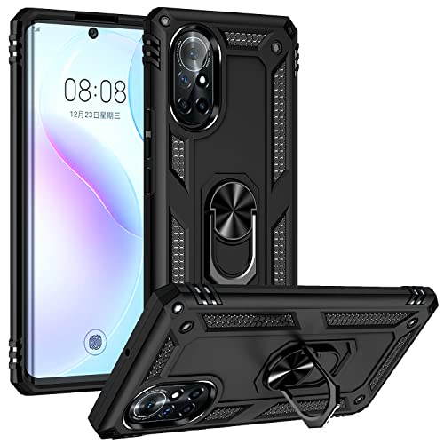 Jiajihua Case Compatible with Huawei nova 8 [Hard PC+TPU] 2 in 1 Car Mount Magnetic Ring Kickstand Cover Black