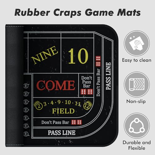iEsstros Craps Table Top Set Craps Mat 35\" x 16\" Mini Craps Table Mat Craps Table Top Mat with 2 Casino Dice Craps Game Layout Casino Games for Adults-Black - Thumbnail 7