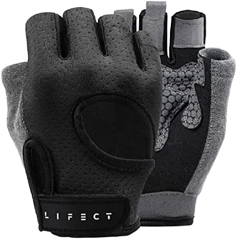 LIFECT Essential Breathable Workout Gloves, Weight Lifting Shorty Fingerless Gloves with Curved Open Back, for Gym, Women and Men (Black, Medium)