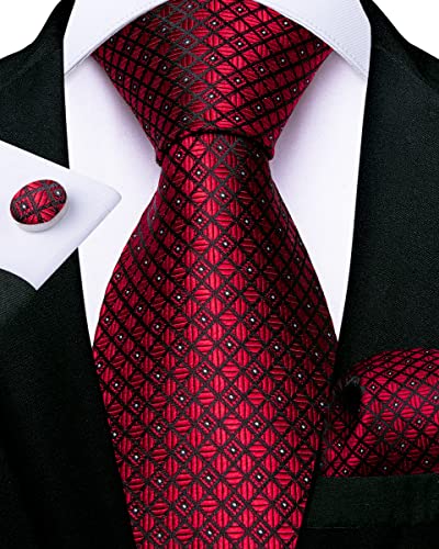 Image of DiBanGu Silk Zipper Ties for Men,Paisley Solid Plaid Pre-tied Tie and Pocket Square Cufflinks Set Formal Adjustable Necktie