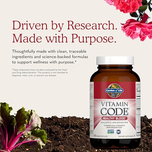 Garden of Life Vitamin Code Healthy Blood - Iron Supplement for Women, 60 Vegan Capsules, with Vitamins B, C, Trace Minerals, Fruit Veggies, Probiotics - for Energy and Anemia Support - image 6