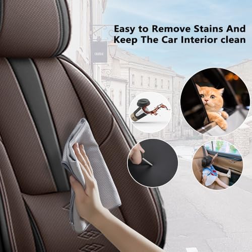 Image of Car Seat Covers for Neon,for Dodge Neon 2000-2005,Leather Front Seat Covers,Airbag-Compatible Car Seat Protectors,Waterproof Seat Cover for Cars(Black+Coffee,2PCS /with Pillows)