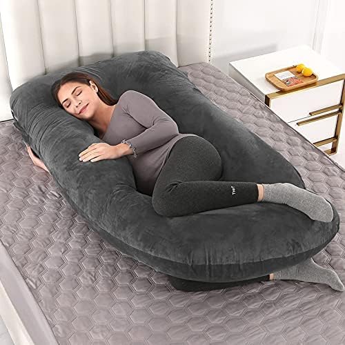 Image of OYO Baby Pregnancy Pillows for Sleeping J-Shape Full Body Pillow and Maternity Support - for Back, HIPS, Legs, Belly for Pregnant Women with Removable Washable Velvet Cover. (Grey-G-2)