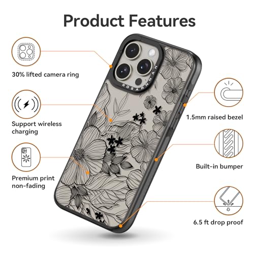 Coque iPhone 15 Pro noire à fleurs sauvages amusa - 5