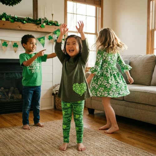 Image of Unique Baby Girls Shamrock Heart Top and Festive Clover Leggings Set
