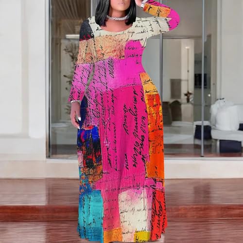 Image of PinkPatty Women's Plus Size Long Sleeve Maxi Dresses T Shirt Boho Fall Dress with Pockets