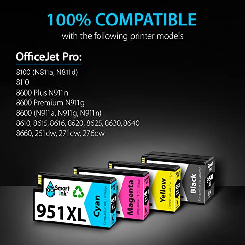 Smart Ink Compatible Ink Cartridge Replacement For Hp 950Xl 951Xl 950 Xl 951 Xl 4 Pack Combo To Use With Officejet Pro 8600 Plus 8610 8620 8100 8625 8630 Printers (1 Black & 1 Cyan 1 Magenta 1 Yellow) #TOP1