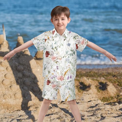 Image of CaTaKu Boys Hawaiian Button-Down Shirts and Short Sets, Boys Summer Outfits 2 Piece Clothes Set Size 3-10T