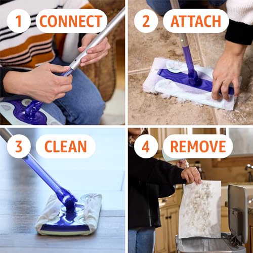 Image of Amazon Basics Wet & Dry Sweeper Kit, 1 Sweeper Handle, 7 Heavy Duty Dry Floor Cloths, 3 Wet Floor Cloths, Pack of 1